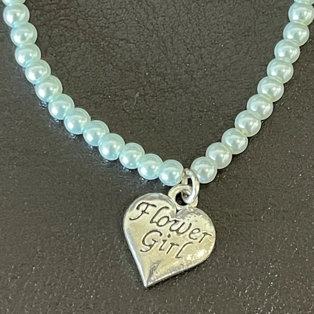 Faux pearl bead flower girl bracelet adjustability